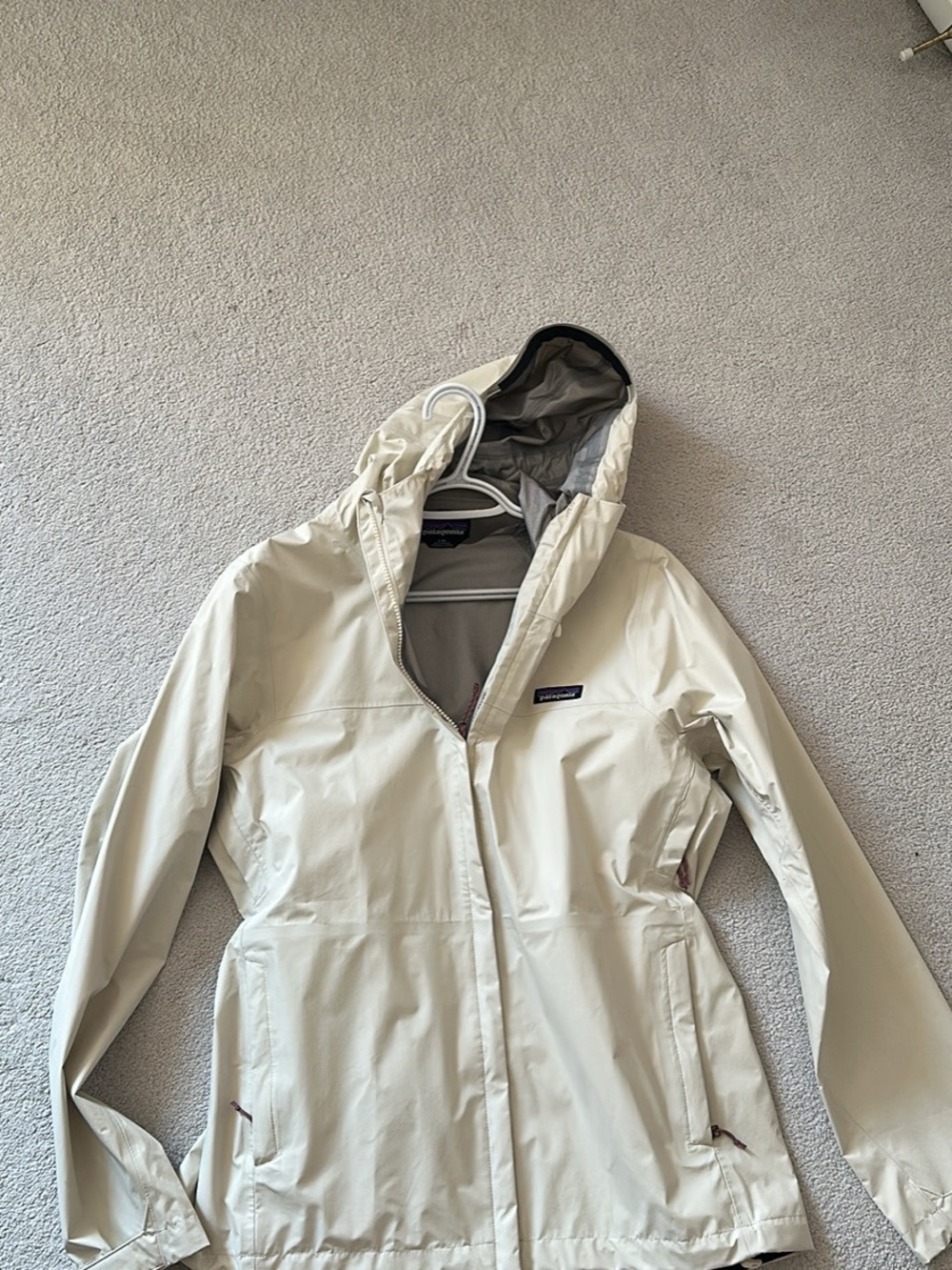 Patagonia Cream Hooded Rain Jacket